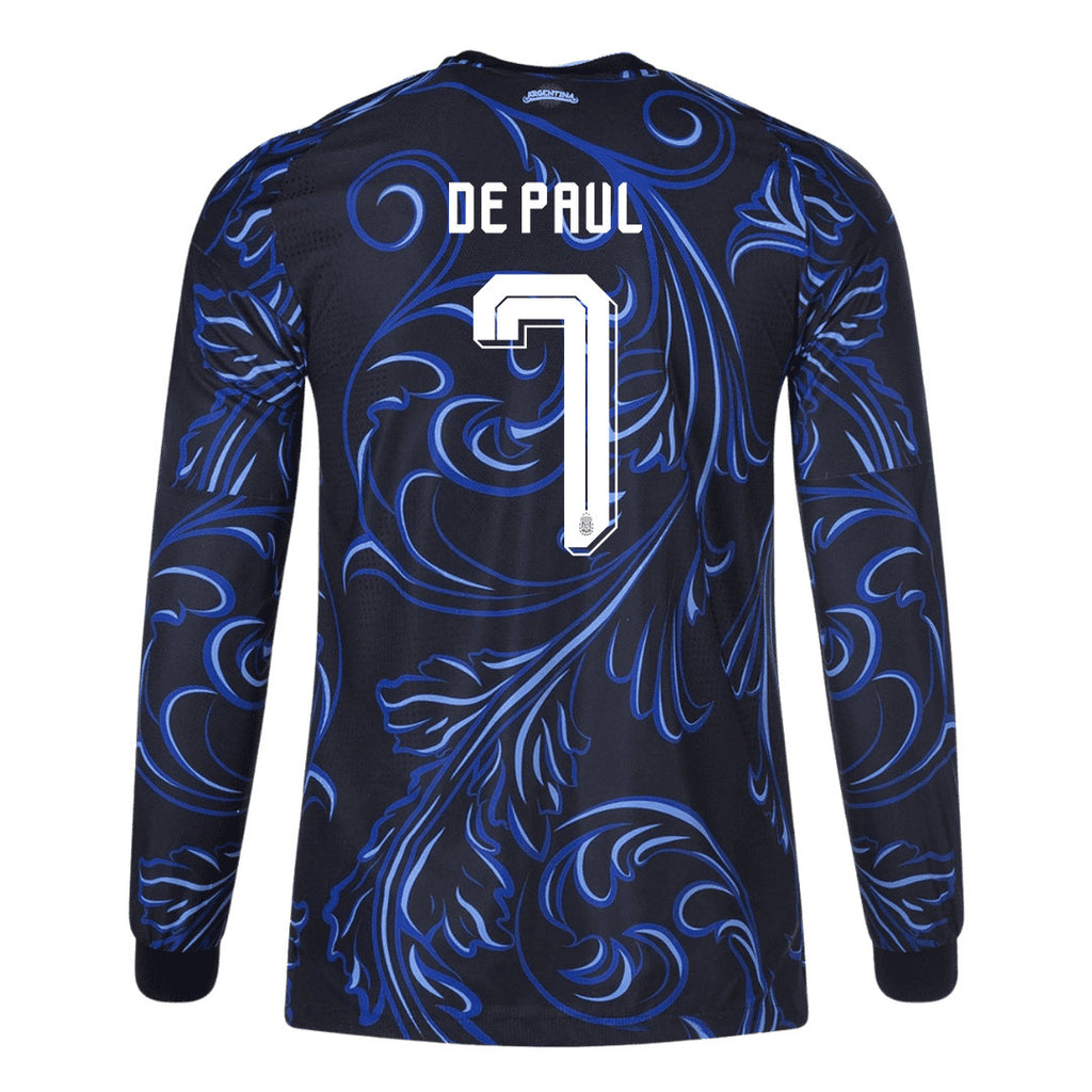 Rodrigo De Paul 7 Argentina 2026 Away Long Sleeve Jersey - Black