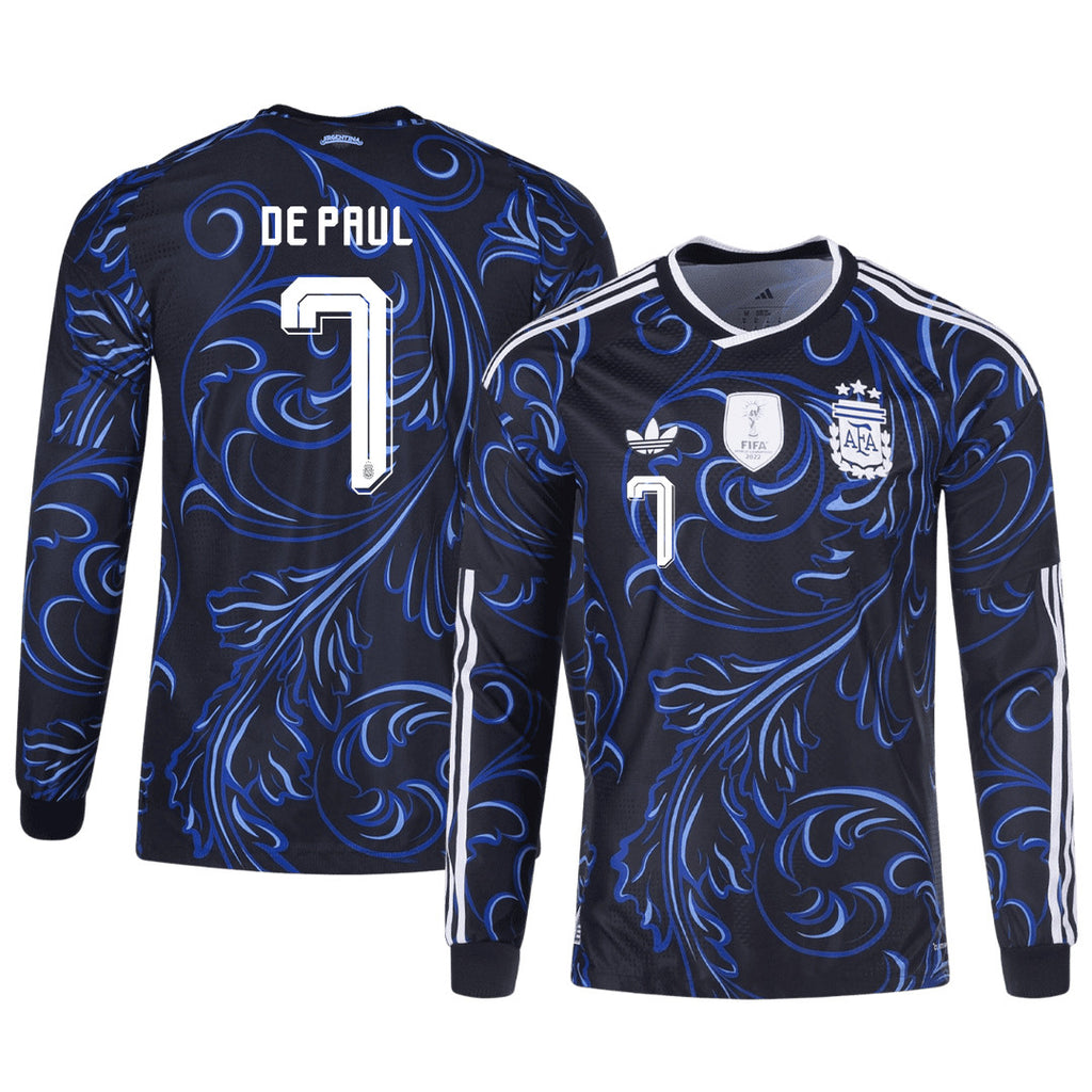 Rodrigo De Paul 7 Argentina 2026 Away Long Sleeve Jersey - Black