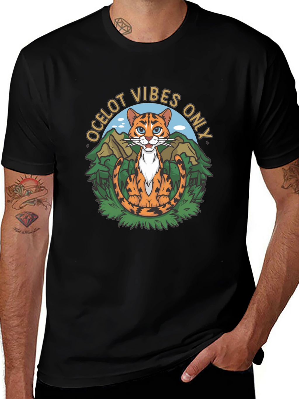 Ocelot Vibes Graphic Tee - Cool Cat T-Shirt