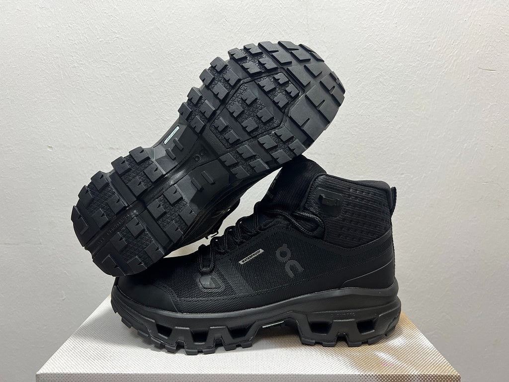 On Cloudrock Mid Waterproof Hiking Boots in All Black / Triple Black Shoes