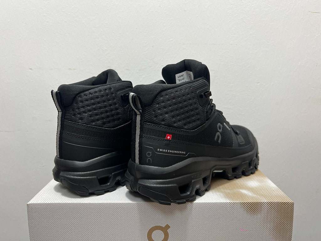 On Cloudrock Mid Waterproof Hiking Boots in All Black / Triple Black Shoes