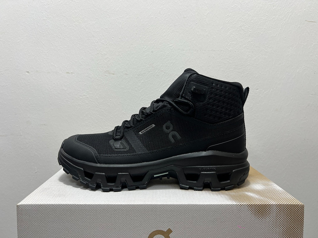 On Cloudrock Mid Waterproof Hiking Boots in All Black / Triple Black Shoes