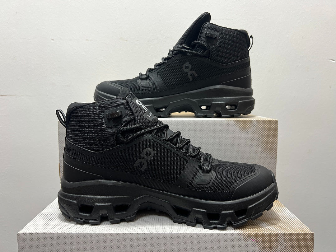 On Cloudrock Mid Waterproof Hiking Boots in All Black / Triple Black Shoes
