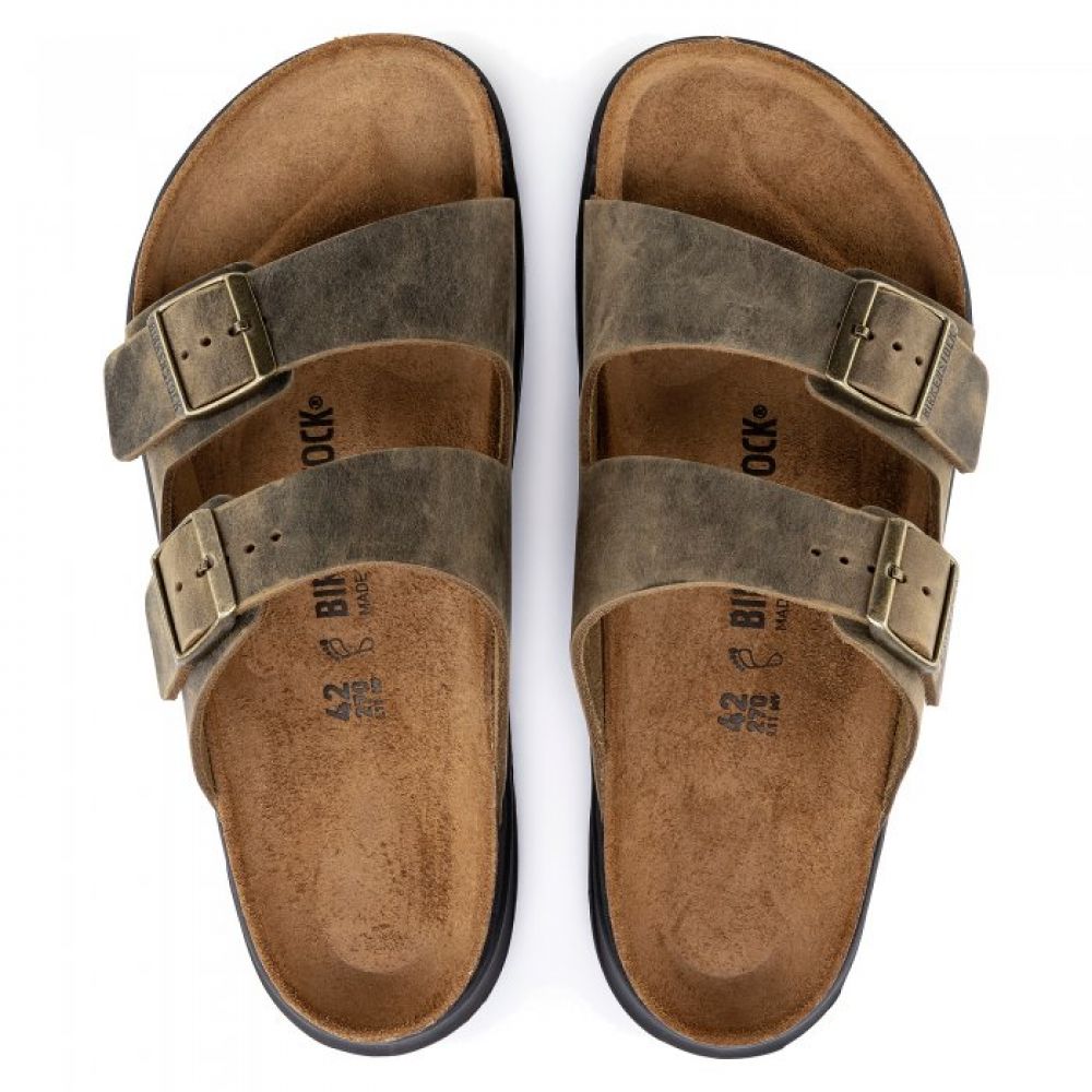 Birkenstock Sandals Men's Arizona Cross Town Oiled Leather in Faded Khaki Sandals