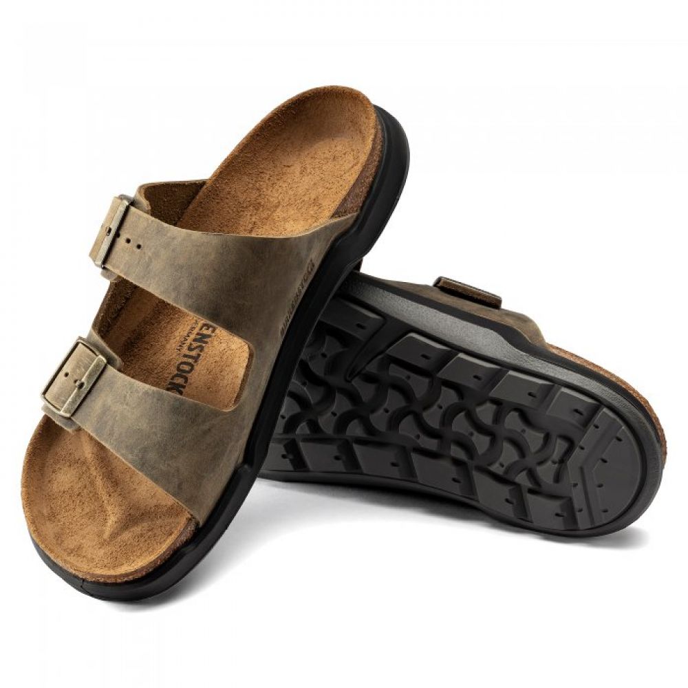 Birkenstock Sandals Men's Arizona Cross Town Oiled Leather in Faded Khaki Sandals