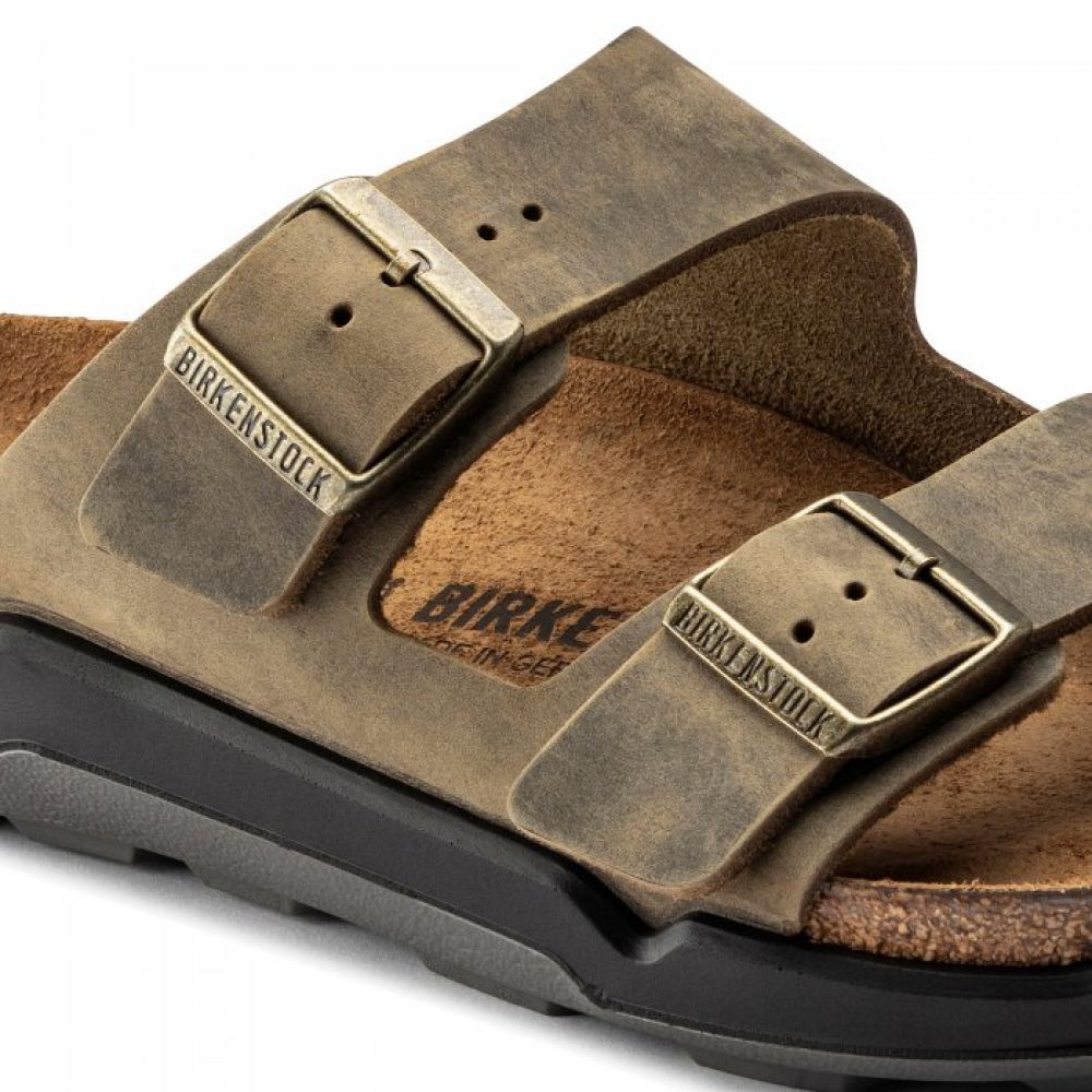 Birkenstock Sandals Men's Arizona Cross Town Oiled Leather in Faded Khaki Sandals