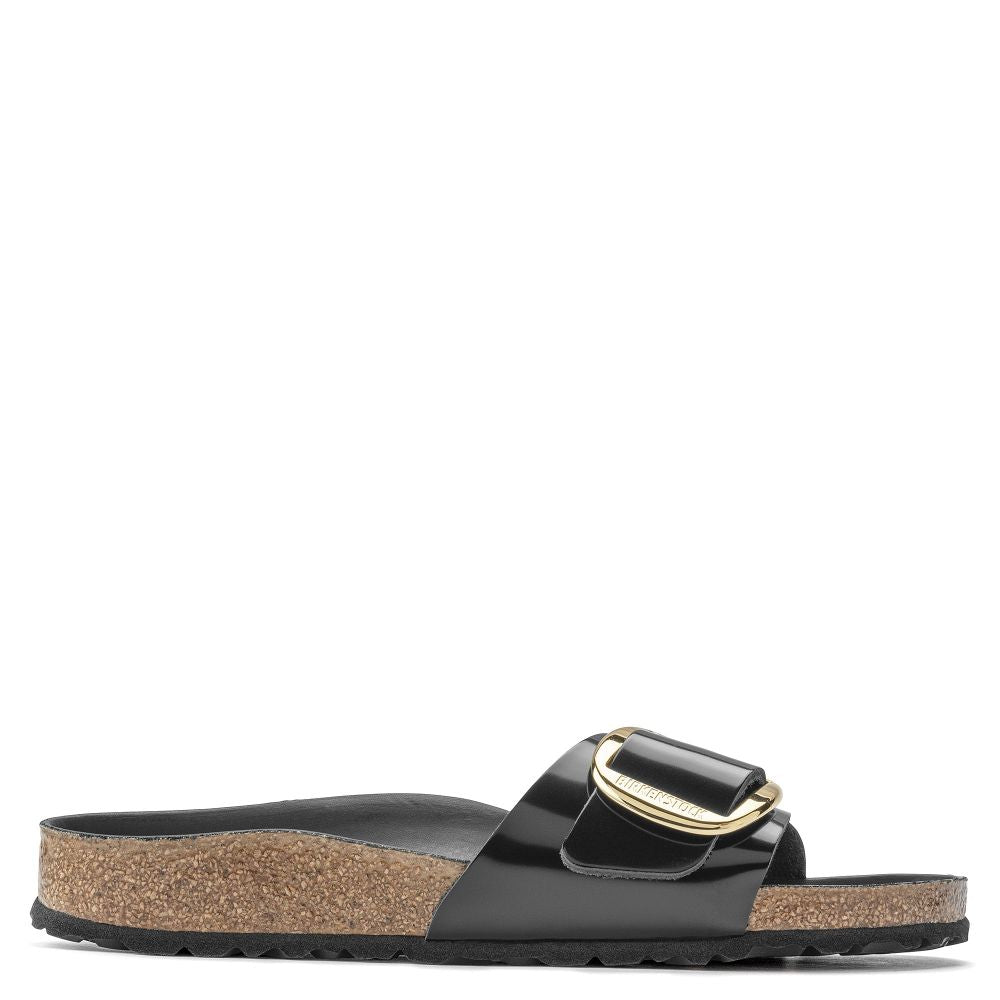 Birkenstock Sandals Women's Madrid Big Buckle Oiled Leather in High Shine Black Sandals