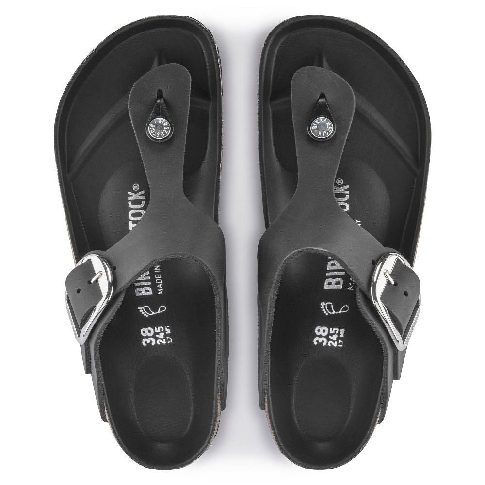 Birkenstock Women's Gizeh Big Buckle Oiled Leather in Black Sandals