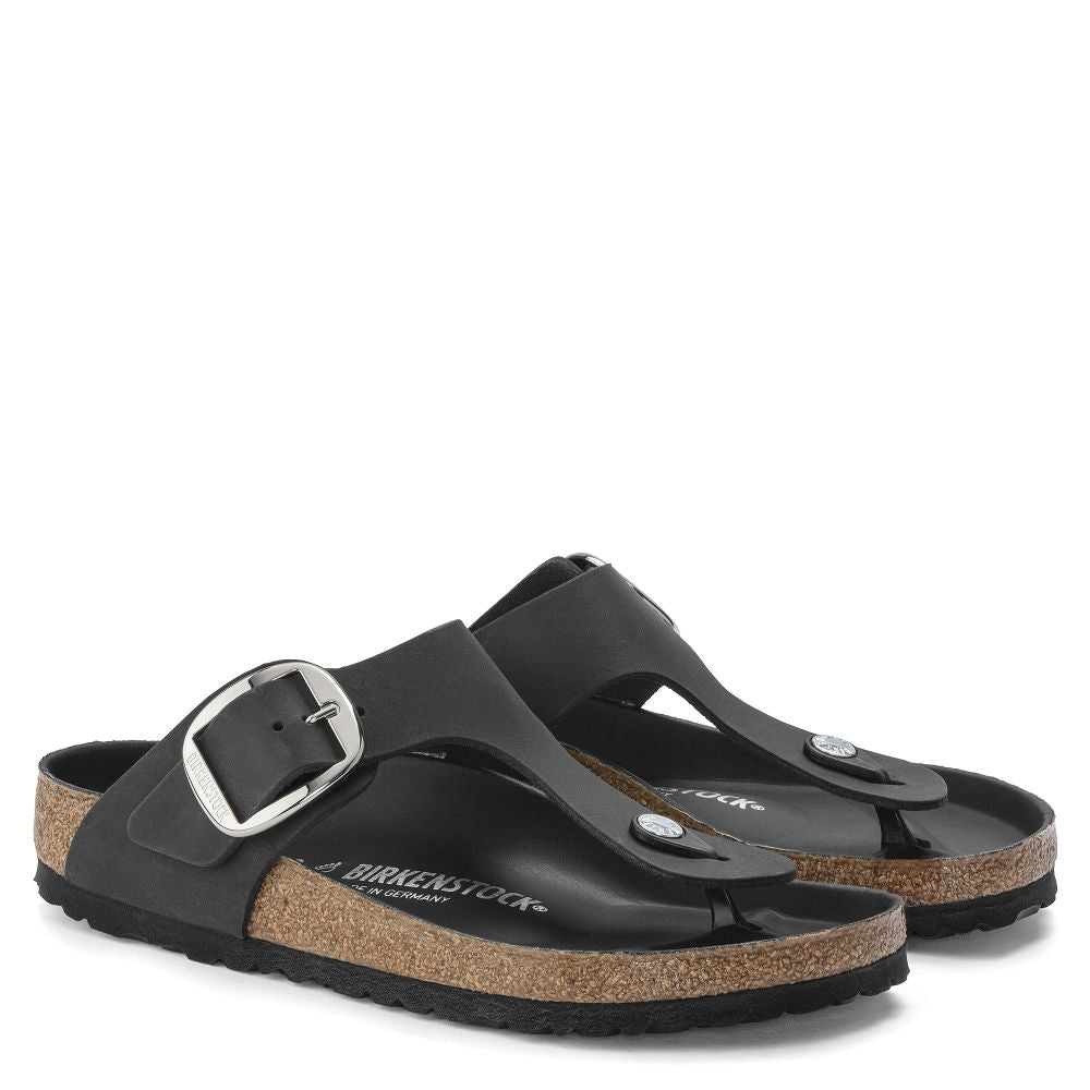 Birkenstock Women's Gizeh Big Buckle Oiled Leather in Black Sandals