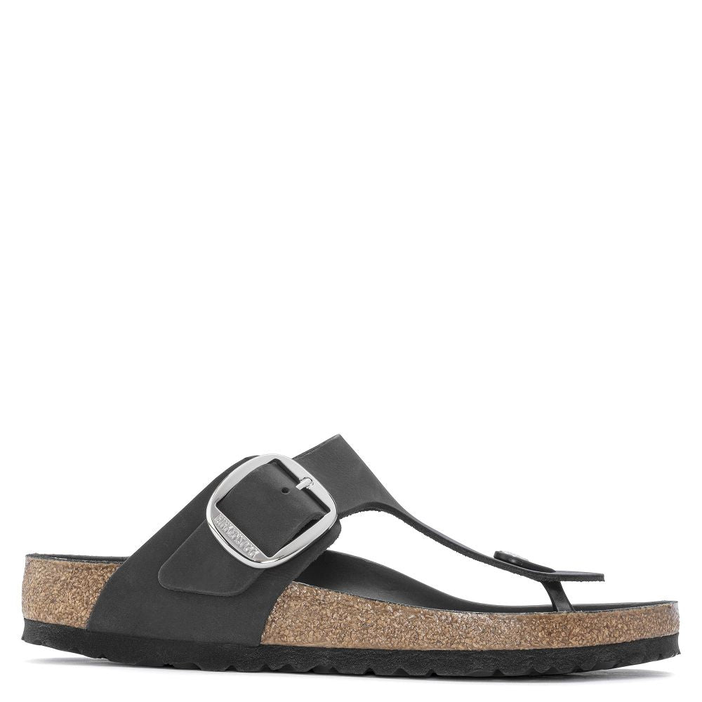 Birkenstock Women's Gizeh Big Buckle Oiled Leather in Black Sandals