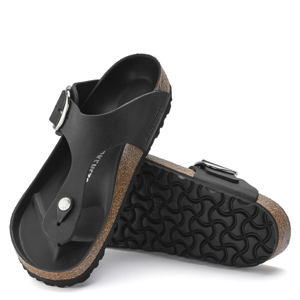 Birkenstock Women's Gizeh Big Buckle Oiled Leather in Black Sandals