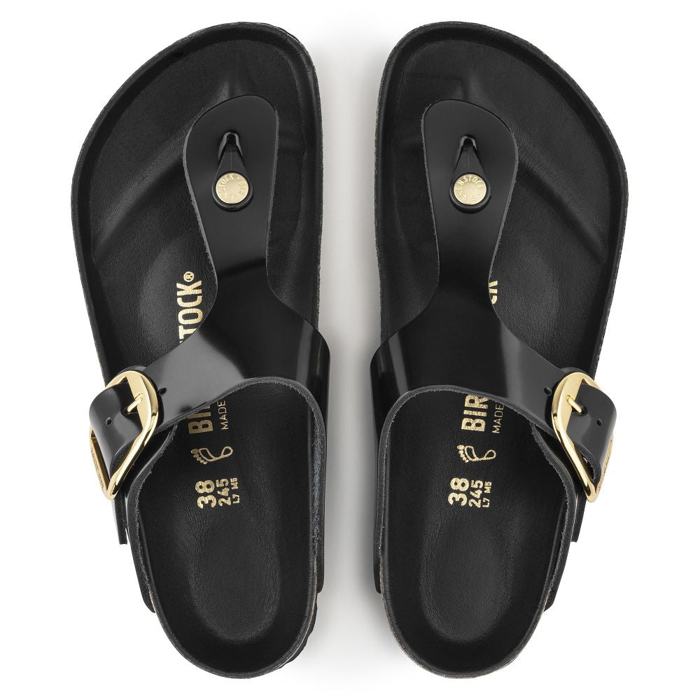 Birkenstock Women's Gizeh Big Buckle Natural Leather Patent in Black Sandals