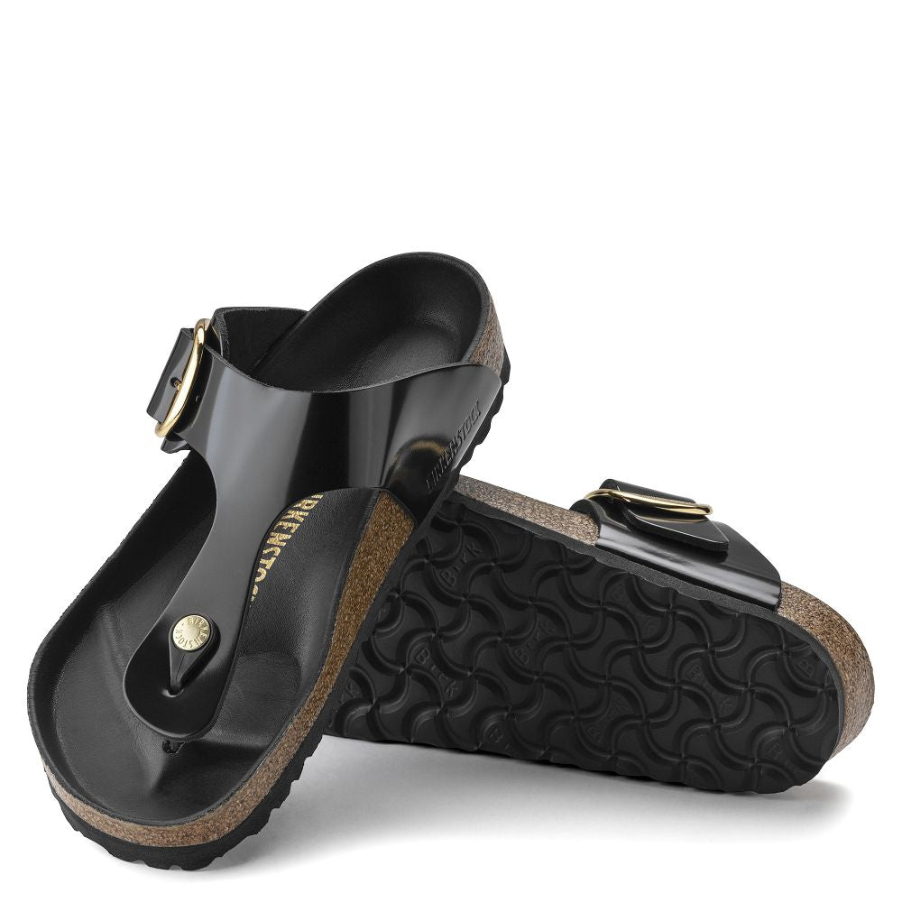 Birkenstock Women's Gizeh Big Buckle Natural Leather Patent in Black Sandals