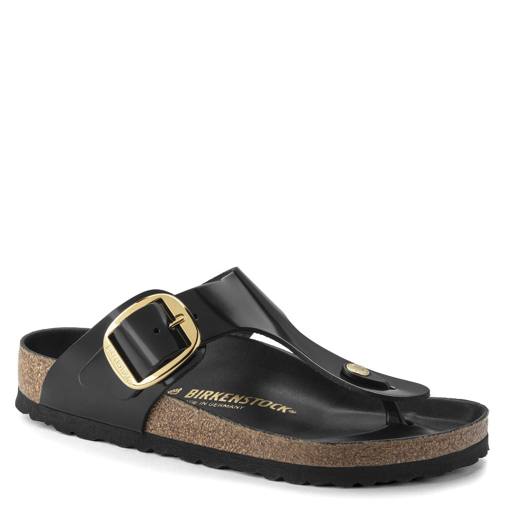 Birkenstock Women's Gizeh Big Buckle Natural Leather Patent in Black Sandals