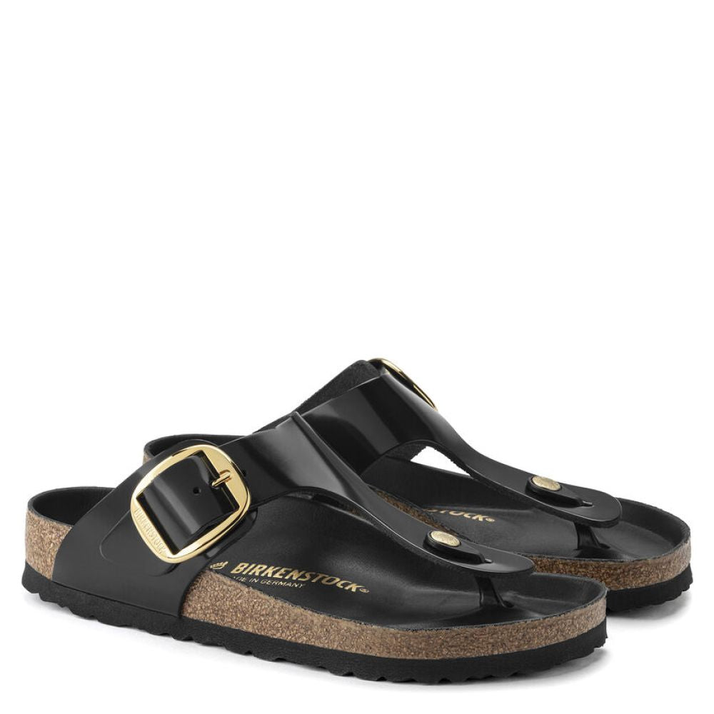 Birkenstock Women's Gizeh Big Buckle Natural Leather Patent in Black Sandals