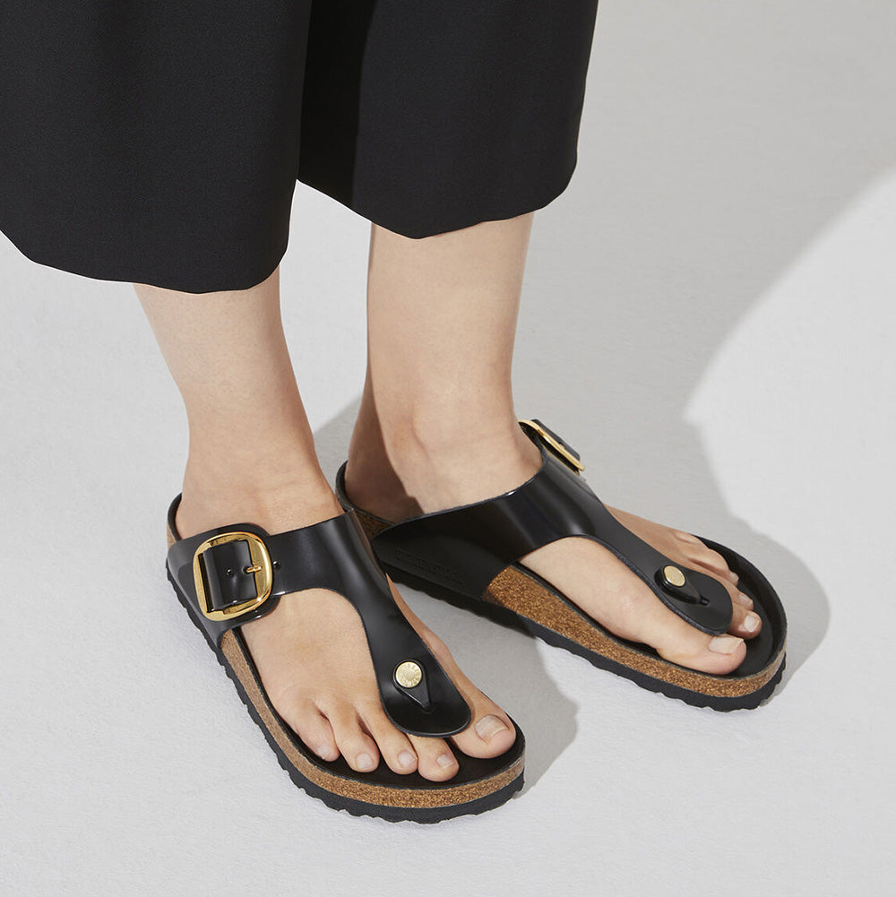 Birkenstock Women's Gizeh Big Buckle Natural Leather Patent in Black Sandals
