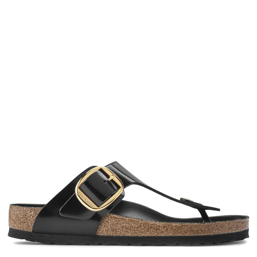Birkenstock Women's Gizeh Big Buckle Natural Leather Patent in Black Sandals