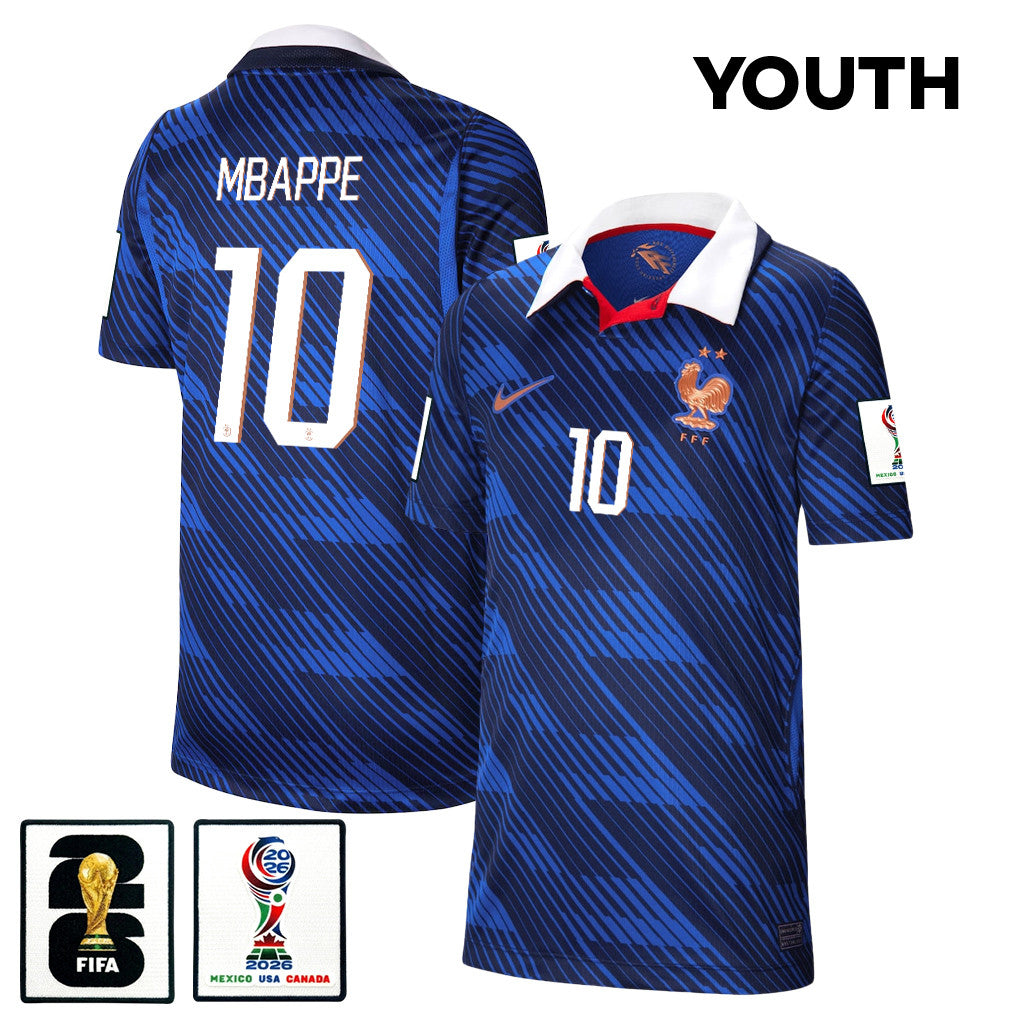 Kylian Mbappé 10 Youth France National Team 2026 Home Soccer Jersey - Blue