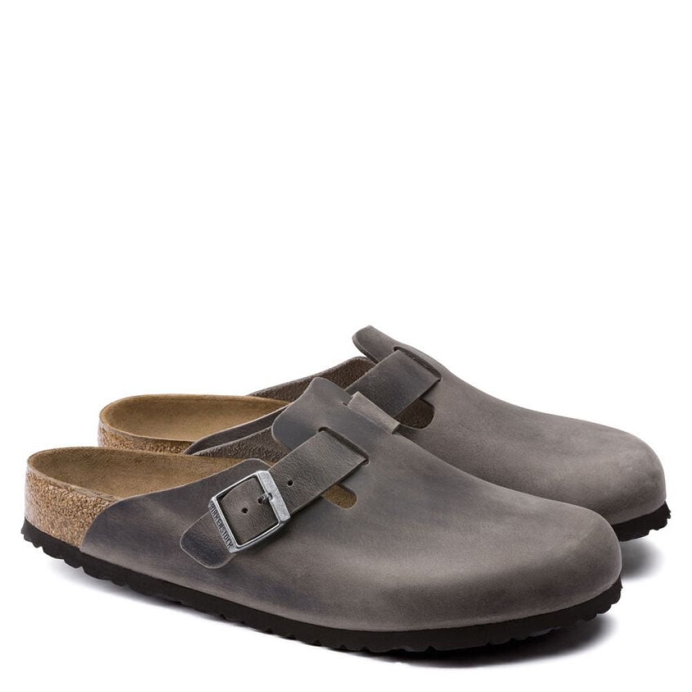 Birkenstock Boston Softbed Oiled Leather in Iron Sandals