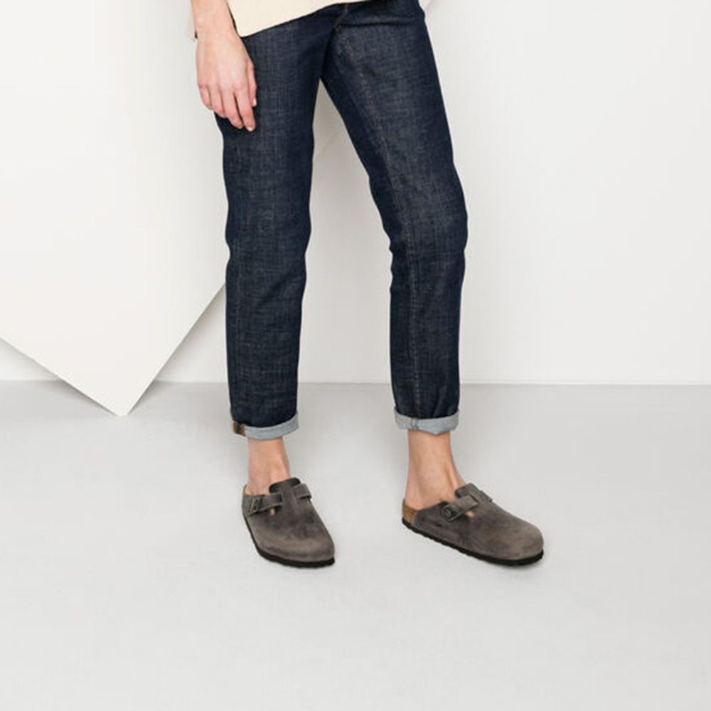 Birkenstock Boston Softbed Oiled Leather in Iron Sandals
