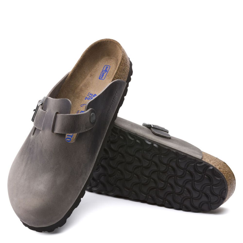 Birkenstock Boston Softbed Oiled Leather in Iron Sandals