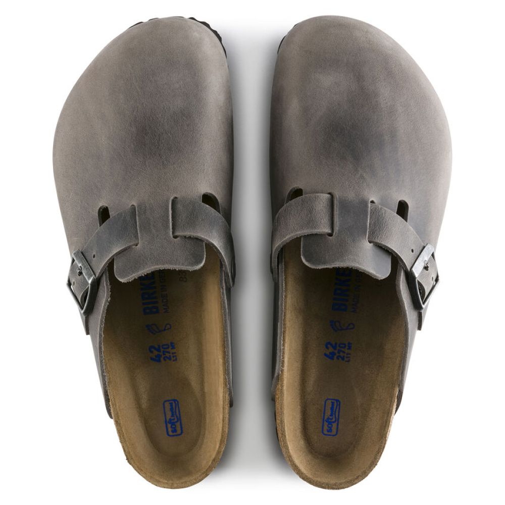 Birkenstock Boston Softbed Oiled Leather in Iron Sandals