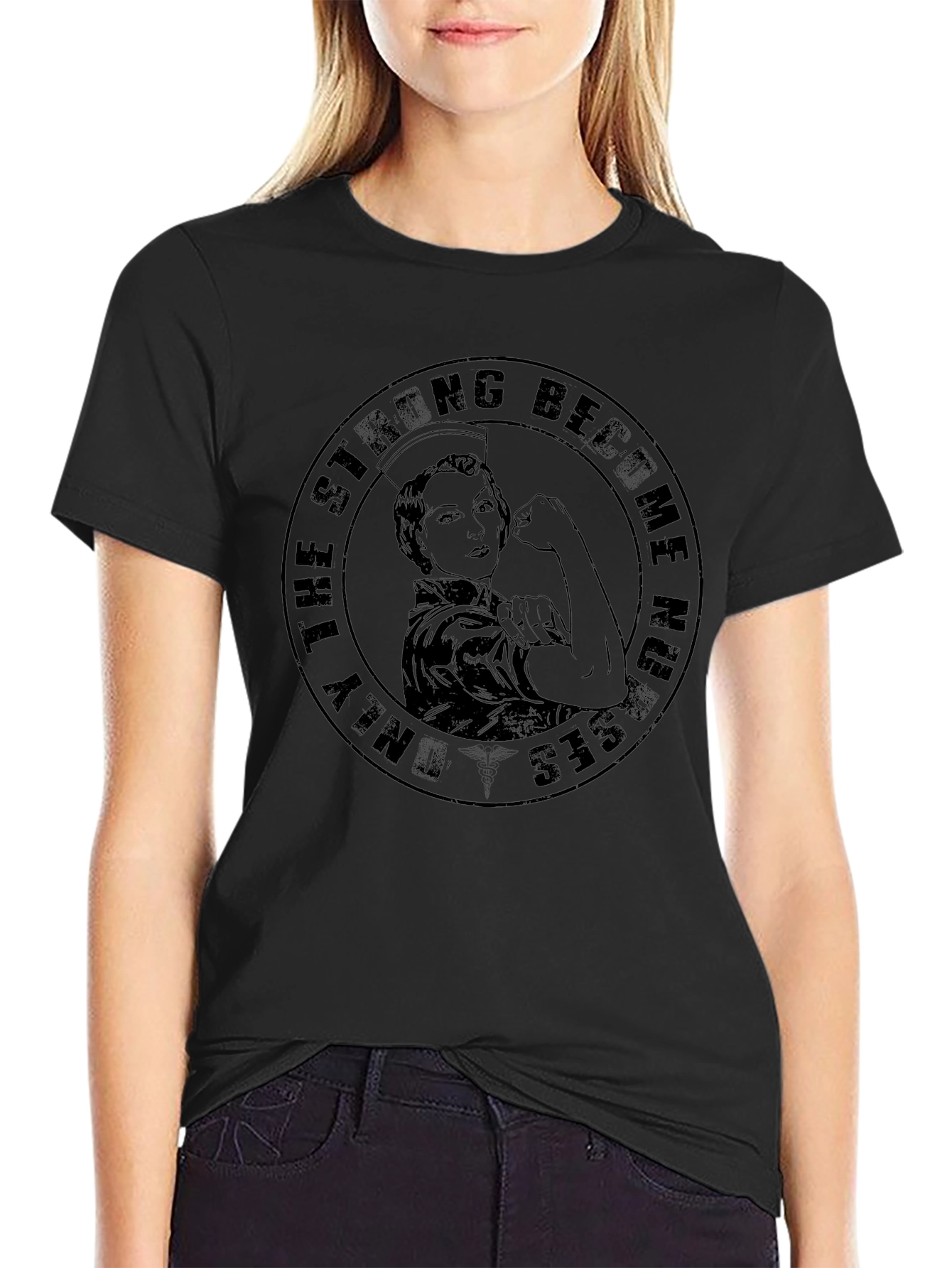 Strong Nurses Graphic Tee - Black Cotton T-Shirt