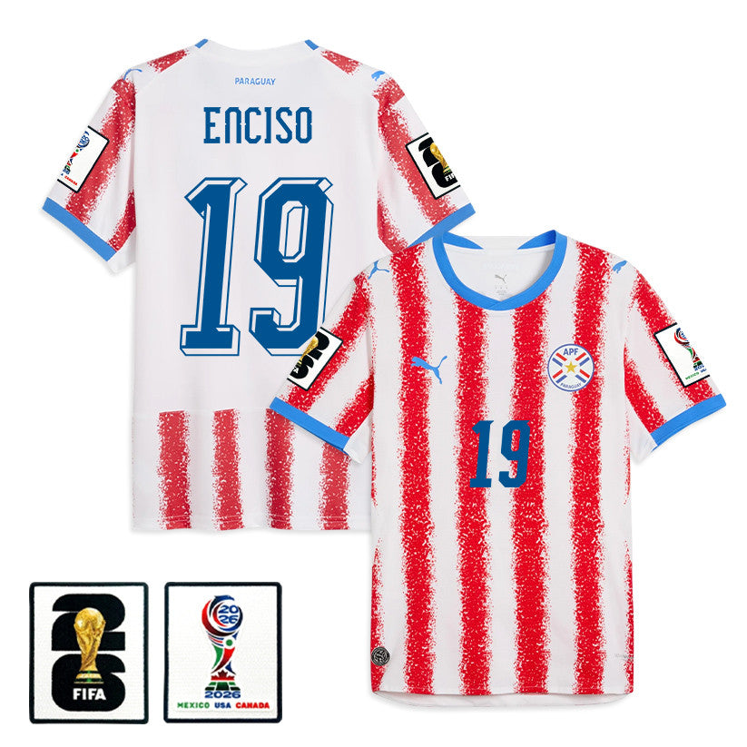 Julio Enciso #19 Paraguay National Team  2026 World Cup Home Soccer Jersey - White/Red, Men