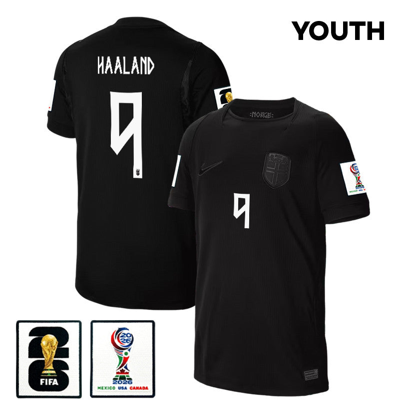 Erling Haaland #9 Youth Norway National Team 2026 World Cup Away Soccer Jersey - Black