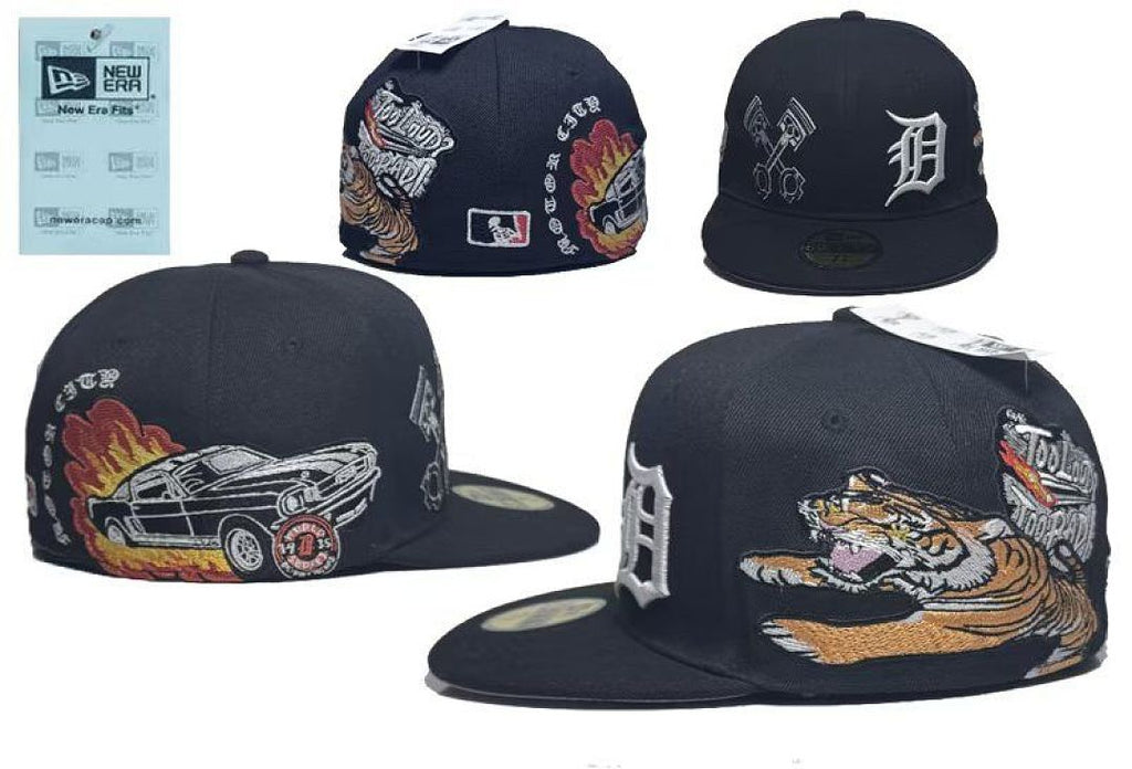 New Era Closed Back Fitted Baseball Cap, Multi Vintage Team Patch Embroidery Flat Bill Hip Hop Hat for Men Women
