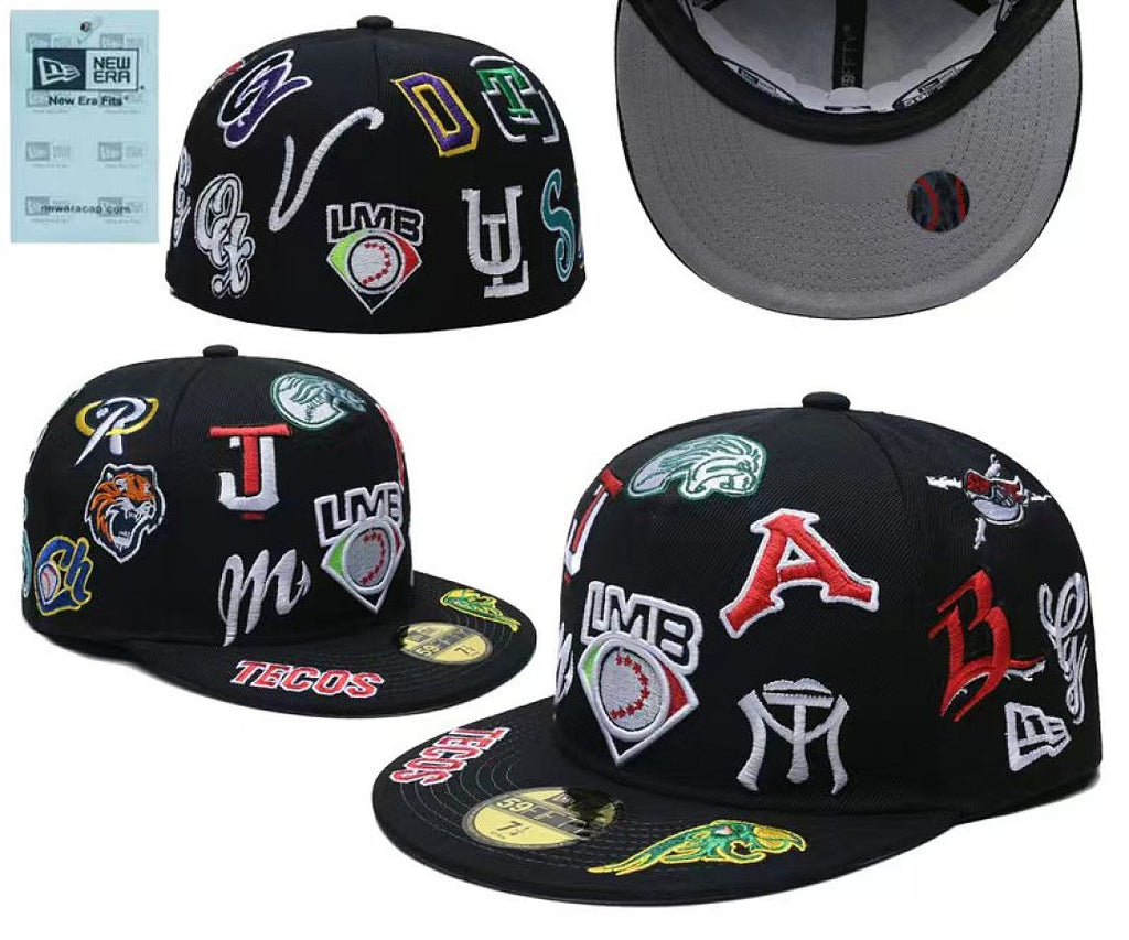 Unisex New Era Fitted Flat Brim Hat Multi Team Embroidery Hip Hop Baseball Cap