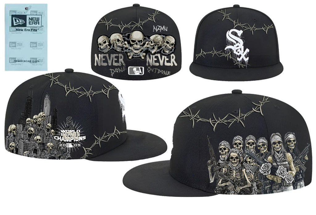 New Era Closed Back Fitted Baseball Cap, Multi Vintage Team Patch Embroidery Flat Bill Hip Hop Hat