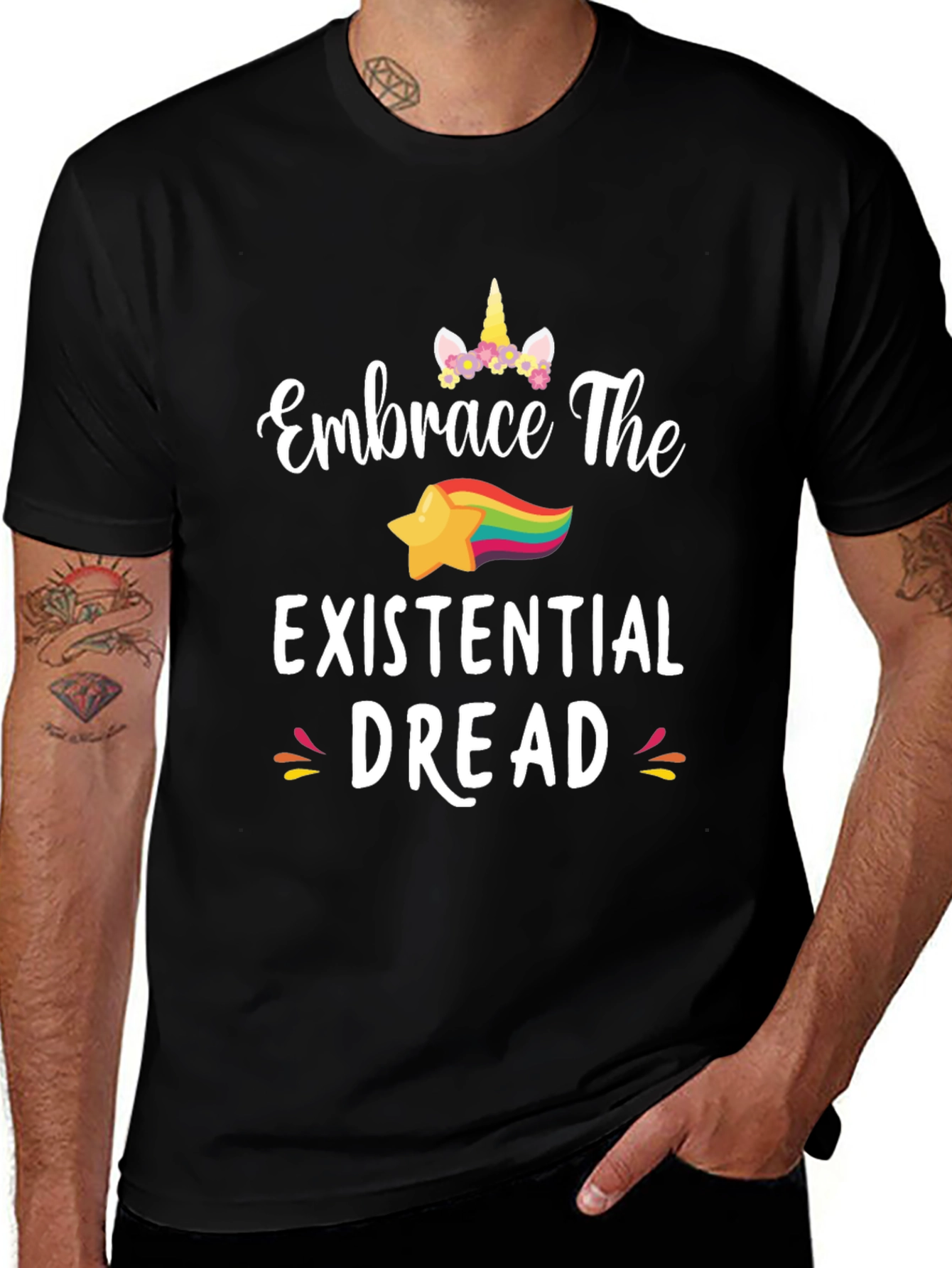Embrace The Existential Dread Funny Unicorn Star T-Shirt