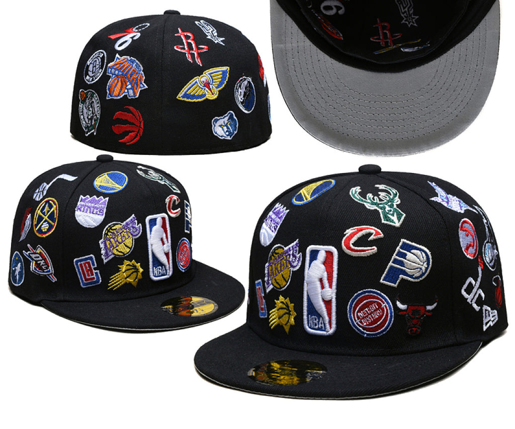 Unisex New Era Fitted Flat Brim Hat Multi Team Embroidery Hip Hop Baseball Cap