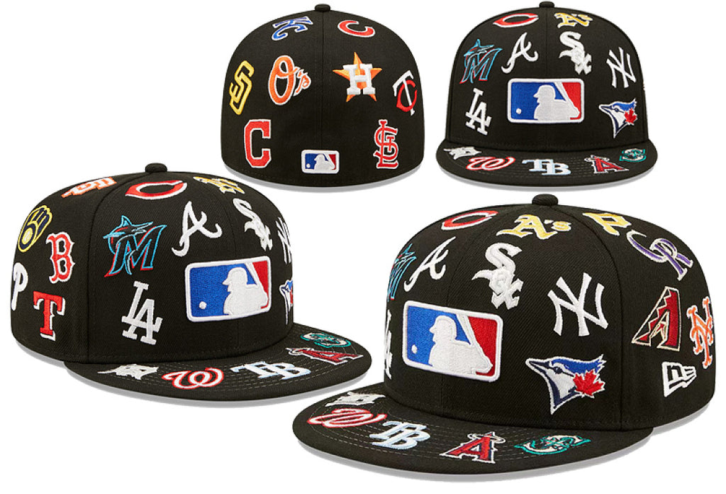 Unisex New Era Fitted Flat Brim Hat Multi Team Embroidery Hip Hop Baseball Cap