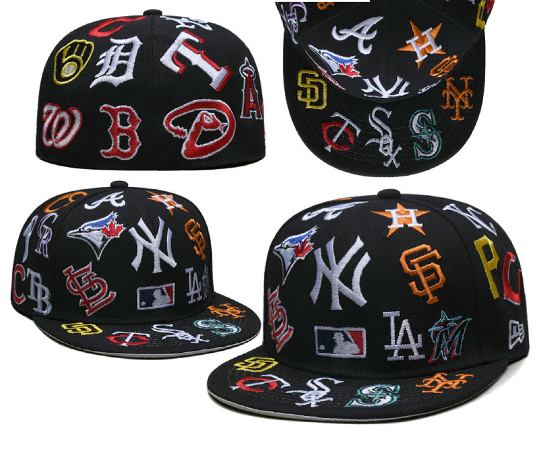 Unisex New Era Fitted Flat Brim Hat Multi Team Embroidery Hip Hop Baseball Cap