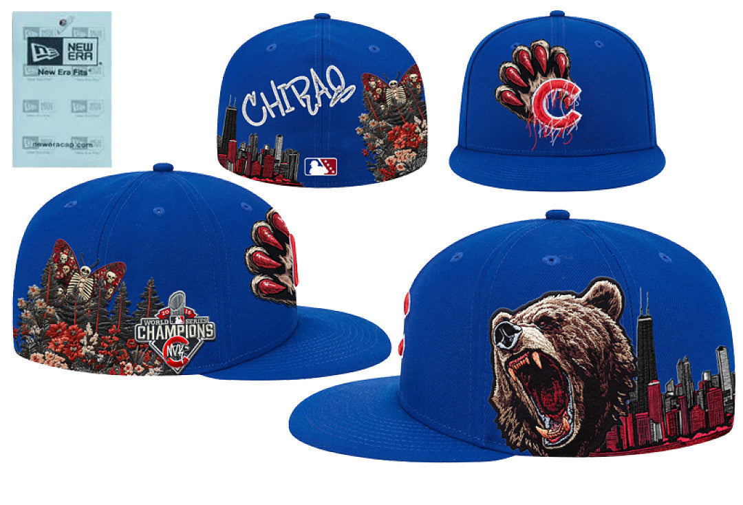 New Era Closed Back Fitted Baseball Cap, Multi Vintage Team Patch Embroidery Flat Bill Hip Hop Hat for Men Women