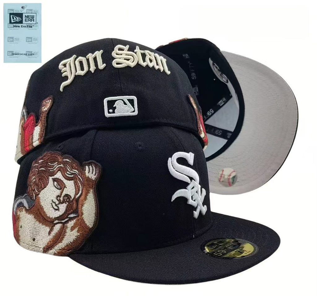New Era Closed Back Fitted Baseball Cap, Multi Vintage Team Patch Embroidery Flat Bill Hip Hop Hat