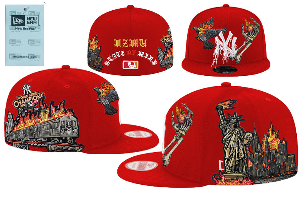 New Era Closed Back Fitted Baseball Cap, Multi Vintage Team Patch Embroidery Flat Bill Hip Hop Hat for Men Women