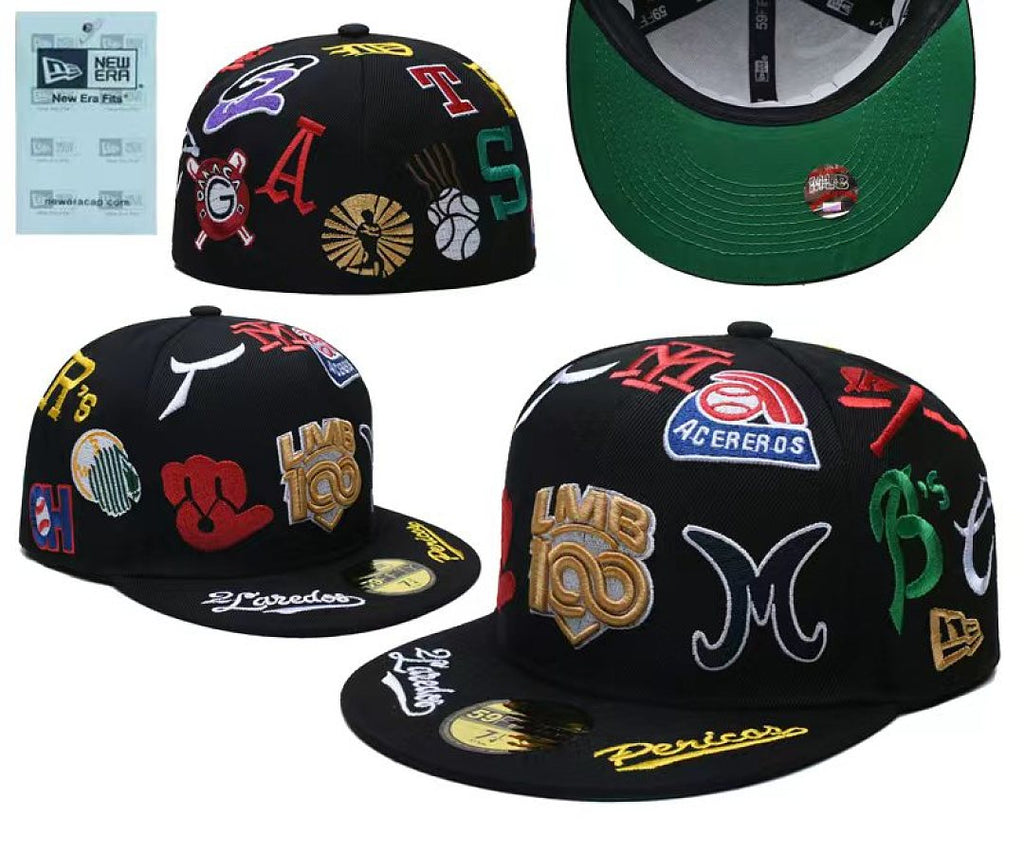 Unisex New Era Fitted Flat Brim Hat Multi Team Embroidery Hip Hop Baseball Cap