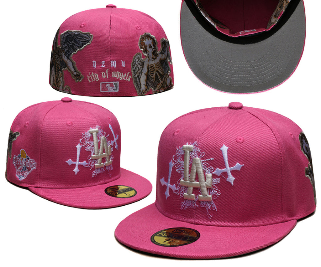 New Era Closed Back Fitted Baseball Cap, Multi Vintage Team Patch Embroidery Flat Bill Hip Hop Hat