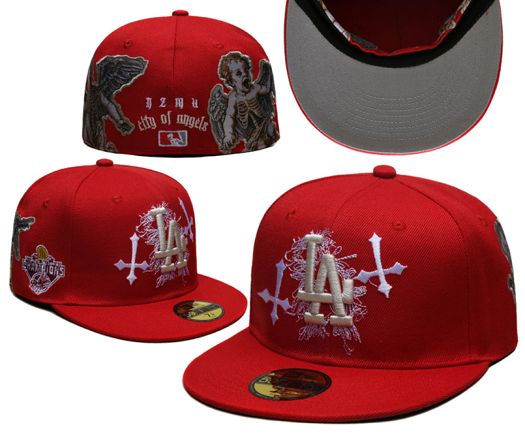 New Era Closed Back Fitted Baseball Cap, Multi Vintage Team Patch Embroidery Flat Bill Hip Hop Hat