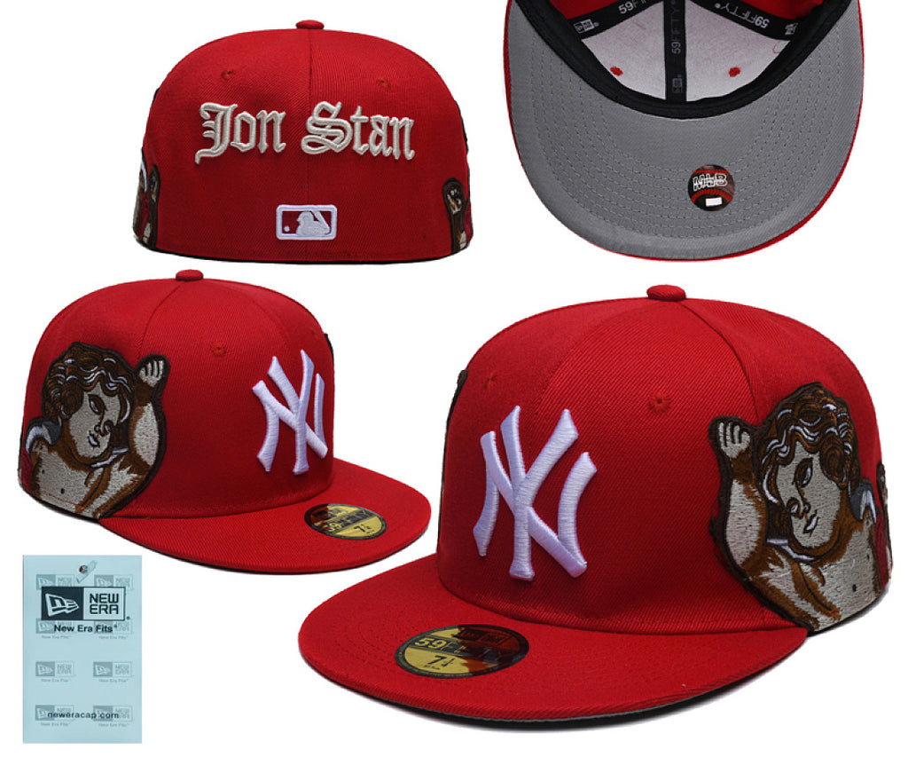 New Era Closed Back Fitted Baseball Cap, Multi Vintage Team Patch Embroidery Flat Bill Hip Hop Hat