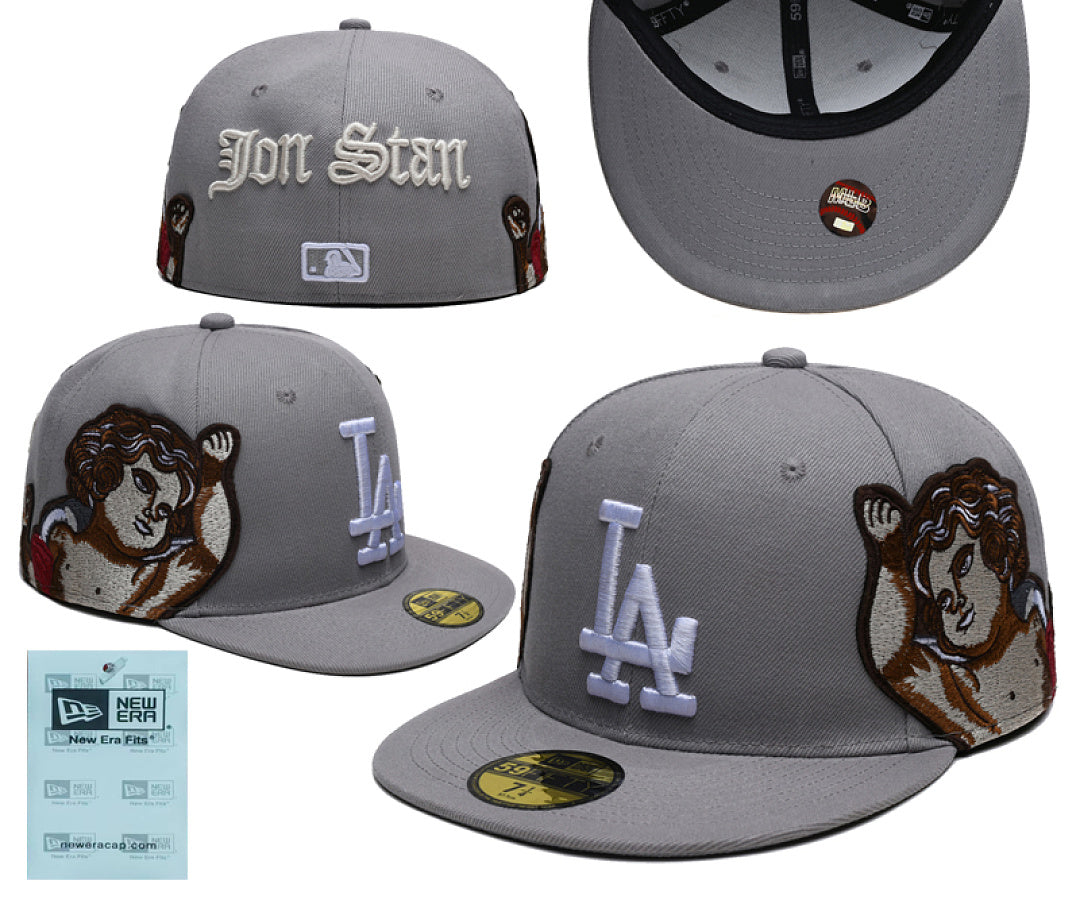 New Era Closed Back Fitted Baseball Cap, Multi Vintage Team Patch Embroidery Flat Bill Hip Hop Hat