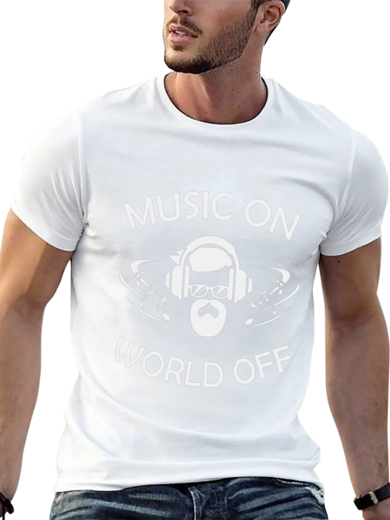 Music On World Off Black Graphic Tee