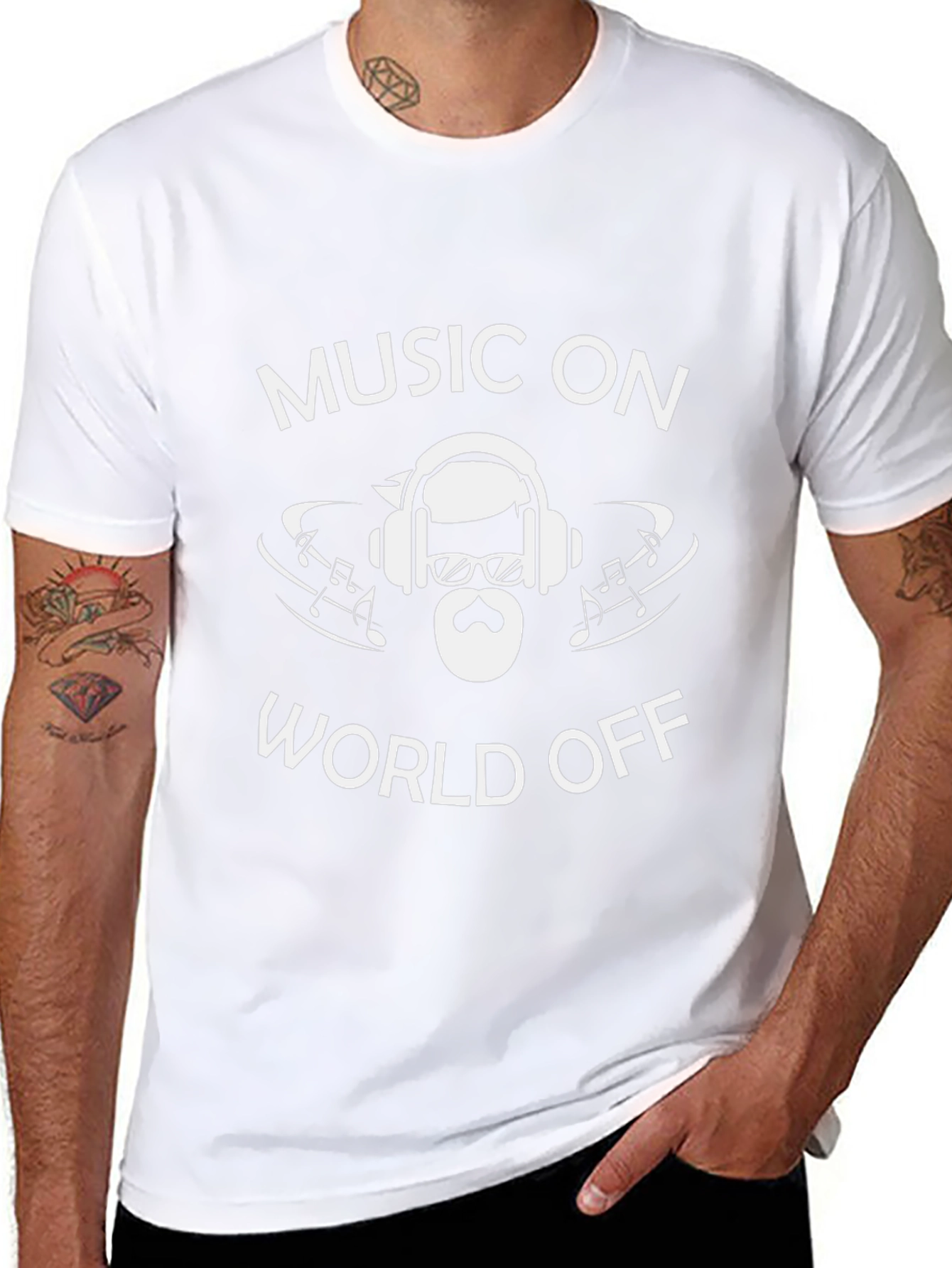 Music On World Off Black Graphic Tee