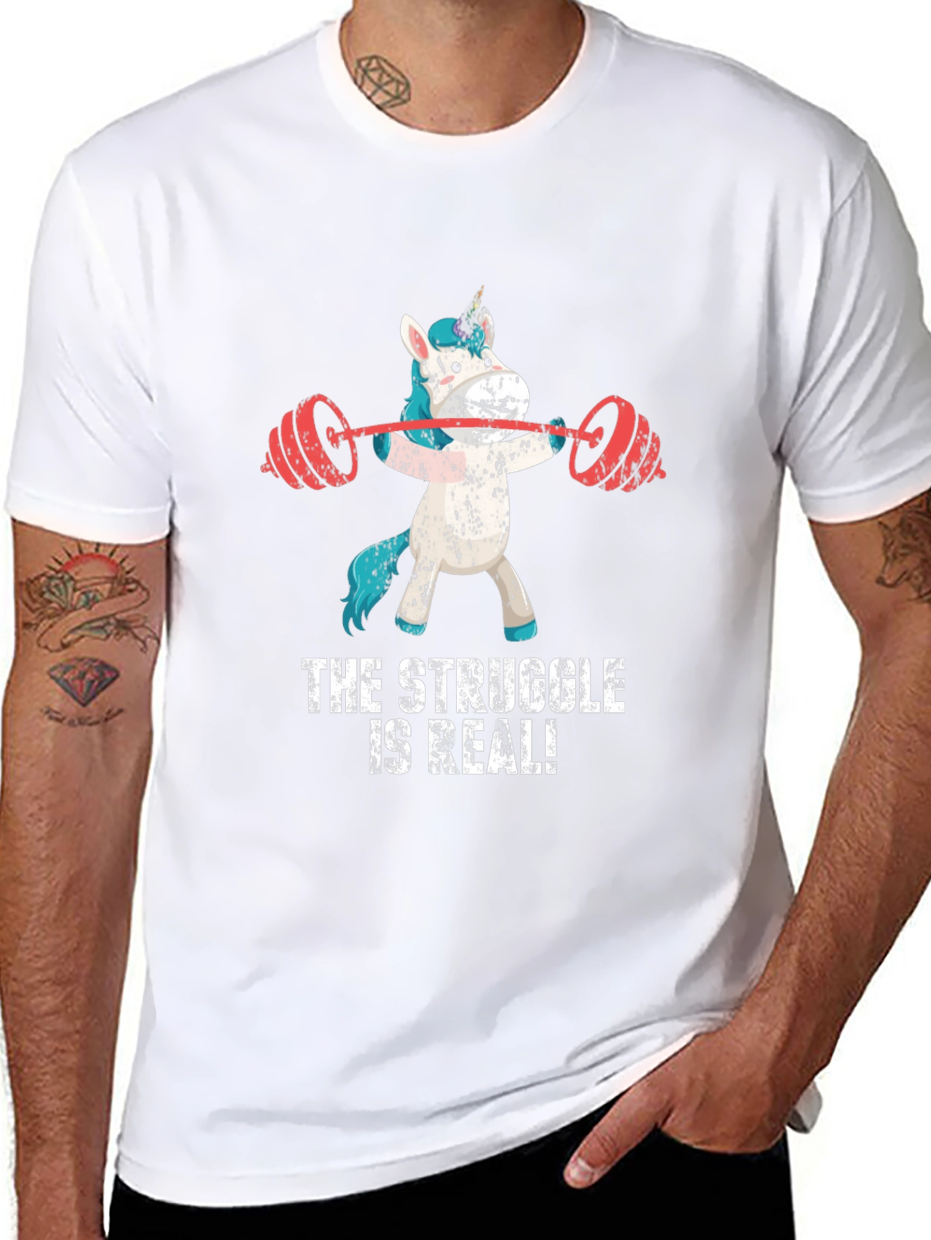 Funny Gym Unicorn Graphic Tee - The Struggle Is Real!