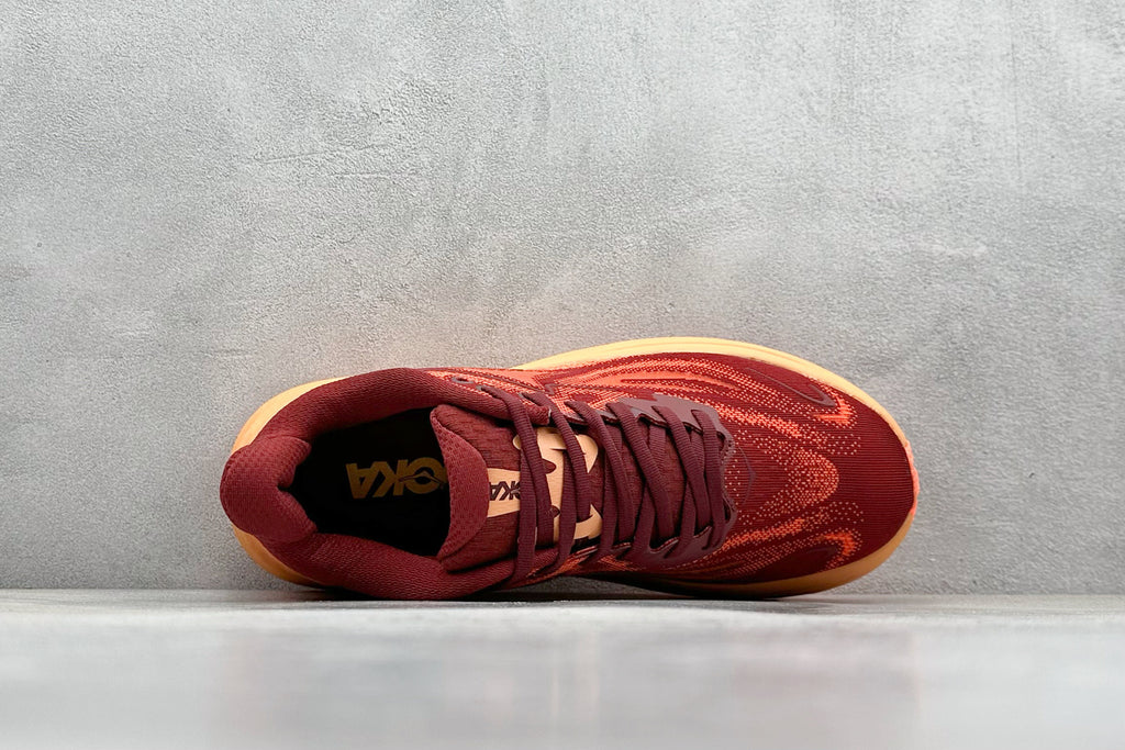 HOKA Clifton 10 Wine Red/Orange Cushioned Athletic Running Trainers Shoe