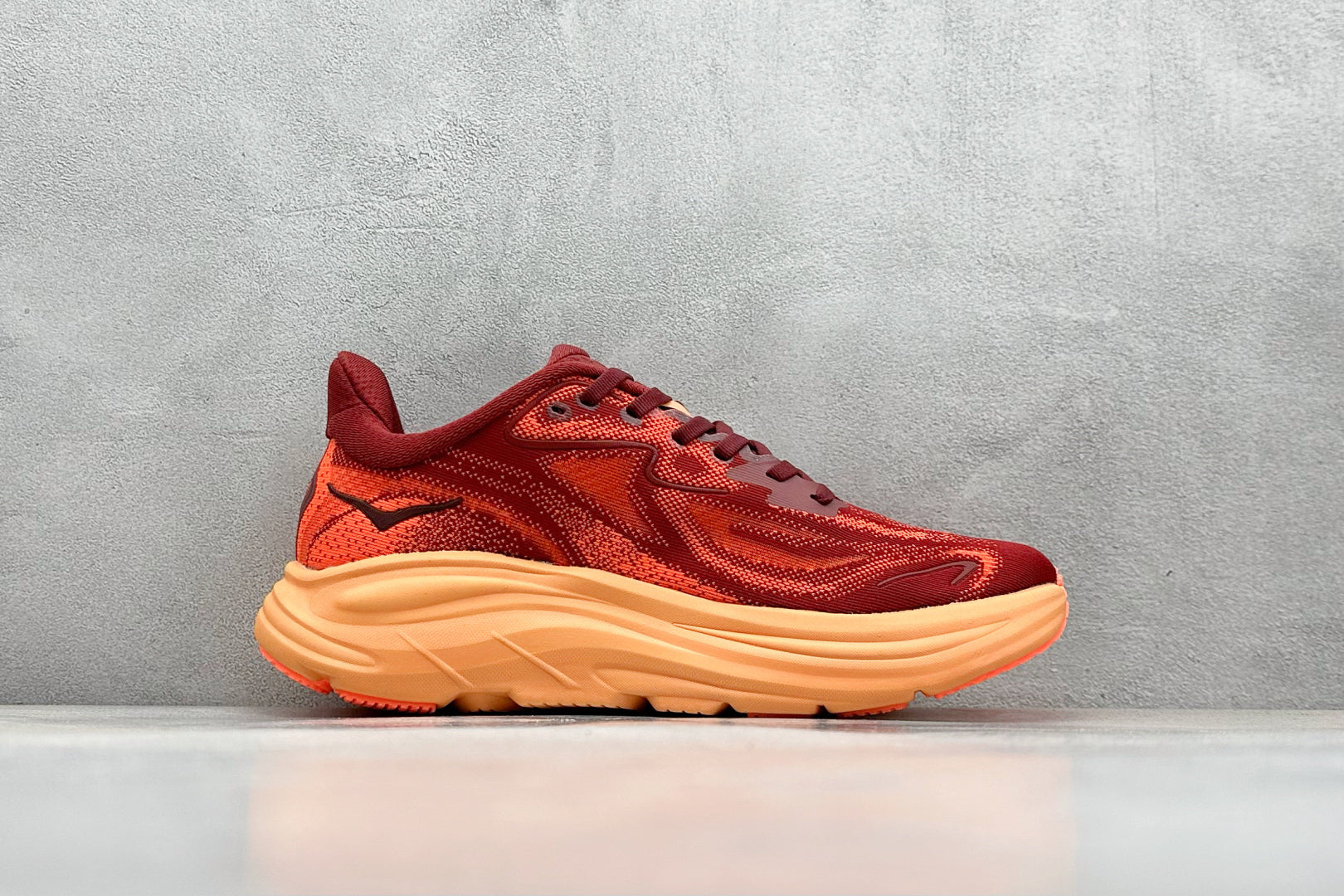 HOKA Clifton 10 Wine Red/Orange Cushioned Athletic Running Trainers Shoe