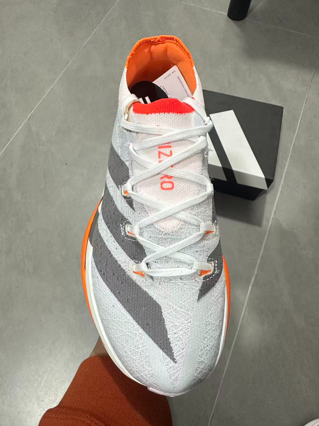 Adidas ADIZERO PRIME X3 STRUNG (Cloud White / Grey / Solar Red colorway) Shoes
